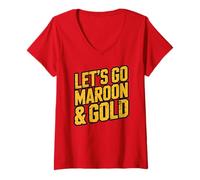 Women's Let's GO Maroon & Gold Team Spirit W ame Day Summer Camp V-Neck T-Shirt
