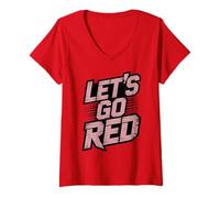 Women's Let's GO RED Team Tournament War Game Day Competition Cheer V-Neck T-Shirt