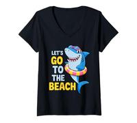 Womens Let's Go To The Beach Funny Shark Ocean Vacation V-Neck T-Shirt