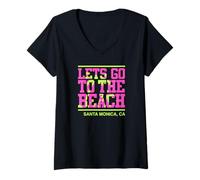 Women's Lets Go to The Beach Santa Monica California V-Neck T-Shirt