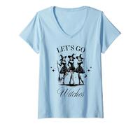 Womens Let's Go Witches Noir Legs Edition Halloween Top V-Neck T-Shirt