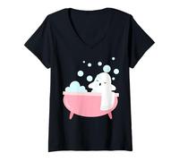 Womens Lets Have a Boo-Ble Bath Ghost Spooky Halloween Funny Pun V-Neck T-Shirt