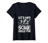 Womens Lets Have Some Skele Fun Dancing Skeletons V-Neck T-Shirt