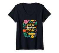 Womens Let's Learn Today Education Floral Designs Teacher Apparel V-Neck T-Shirt