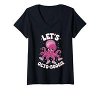Womens Lets Octo Boogie Retro Disco Octopus Dance Vibes V-Neck T-Shirt