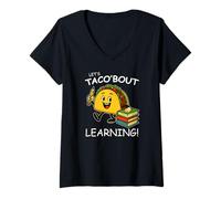 Womens Let's Taco Bout Learning Back to School Teacher Kids V-Neck T-Shirt