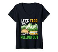Women's Let's Taco 'Bout Pulling Out Funny Camper Van Camping V-Neck T-Shirt