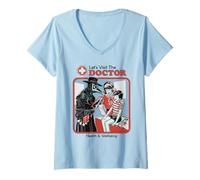Womens Let's Visit the Doctor Plague Retro Funny Adult Humor V-Neck T-Shirt