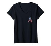 Women's Letter A First Name Monogram Initial USA American Flag Print V-Neck T-Shirt