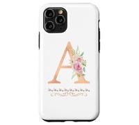 WOMENS LETTER 'A' INITIAL WATERCOLOR DUSTY PINK ROSE FLOWER Case for iPhone 11 Pro