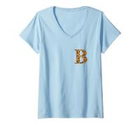 Women's Letter B First Name Monogram Initial Camo Print V-Neck T-Shirt