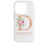 WOMENS LETTER 'D' INITIAL WATERCOLOR DUSTY PINK ROSE FLOWER Case for iPhone 14 Pro