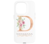 WOMENS LETTER 'D' INITIAL WATERCOLOR DUSTY PINK ROSE FLOWER Case for iPhone 15 Pro