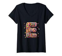 Women's Letter E Candy Rainbow Sprinkles Monogram Men, Women, Kids V-Neck T-Shirt