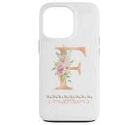 WOMENS LETTER 'F' INITIAL WATERCOLOR DUSTY PINK ROSE FLOWER Case for iPhone 13 Pro