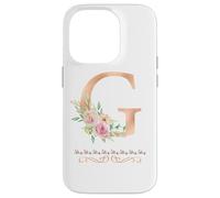 WOMENS LETTER 'G' INITIAL WATERCOLOR DUSTY PINK ROSE FLOWER Case for iPhone 14 Pro