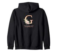 WOMENS LETTER 'G' INITIAL WATERCOLOR DUSTY PINK ROSE FLOWER Zip Hoodie