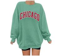 Women's Letter Graphic Print Sweatshirt Cute Chicago Oversized Pullover Crewneck Long Sleeve Tops for Teen Girl 2024 New