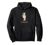 WOMENS LETTER 'I' INITIAL WATERCOLOR DUSTY PINK ROSE FLOWER Pullover Hoodie