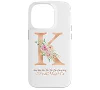 WOMENS LETTER 'K' INITIAL WATERCOLOR DUSTY PINK ROSE FLOWER Case for iPhone 14 Pro