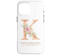 WOMENS LETTER 'K' INITIAL WATERCOLOR DUSTY PINK ROSE FLOWER Case for iPhone 16 Pro Max