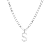 Women's Letter Necklace - Initial Crystal Charm Pendant Delicate Paperclip Chain Necklace, One Size, No Gemstone