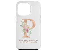 WOMENS LETTER 'P' INITIAL WATERCOLOR DUSTY PINK ROSE FLOWER Case for iPhone 13 Pro