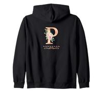WOMENS LETTER 'P' INITIAL WATERCOLOR DUSTY PINK ROSE FLOWER Zip Hoodie