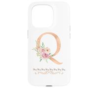 WOMENS LETTER 'Q' INITIAL WATERCOLOR DUSTY PINK ROSE FLOWER Case for iPhone 15 Pro
