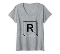 Womens Letter R Word Game Tile V-Neck T-Shirt