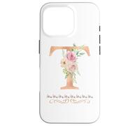 WOMENS LETTER 'T' INITIAL WATERCOLOR DUSTY PINK ROSE FLOWER Case for iPhone 16 Pro