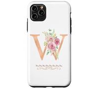 WOMENS LETTER 'W' INITIAL WATERCOLOR DUSTY PINK ROSE FLOWER Case for iPhone 11 Pro Max