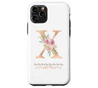 WOMENS LETTER 'X' INITIAL WATERCOLOR DUSTY PINK ROSE FLOWER Case for iPhone 11 Pro