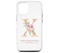 WOMENS LETTER 'X' INITIAL WATERCOLOR DUSTY PINK ROSE FLOWER Case for iPhone 12/12 Pro