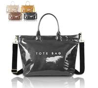 Womens Letters Print Tote Bag, New Women's PVC Waterproof Kraft Paper Handbags, with Shoulder Strap (Black)