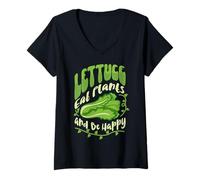 Womens Lettuce Eat Plants and Be Happy V-Neck T-Shirt