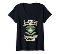 Women's Lettuce Together Romaine Calm Lettuce Pun Yogi Yoga Lettuce V-Neck T-Shirt