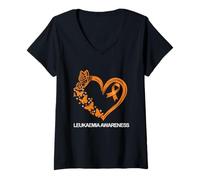 Womens Leukaemia Awareness Heart Leukaemia V-Neck T-Shirt