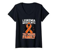 Womens Leukemia Messed with The Wrong Family V-Neck T-Shirt