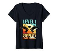 Womens Level 1 Complete Gamer Funny 1 Years Wedding Anniversary V-Neck T-Shirt