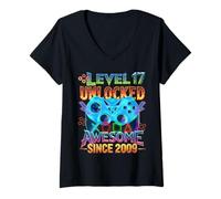 Women's Level 17 Unlocked Awesome Since 2009 17th Birthday Gaming V-Neck T-Shirt