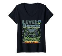 Women's Level 17 Unlocked Awesome Since 2009 17th Birthday Gaming V-Neck T-Shirt
