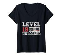 Womens Level 19 Unlocked Vintage 19yr Old Gamer Gifts 19th Birthday V-Neck T-Shirt