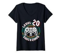 Womens Level 20 Unlocked Awesome Since 2005, Gamer 20th Birthday V-Neck T-Shirt