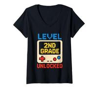 Womens Level 2nd Grade Unlocked Gaming Fun V-Neck T-Shirt