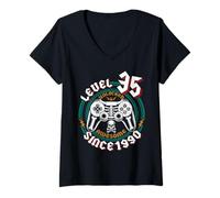 Womens Level 35 Unlocked Awesome Since 1990, Gamer 35th Birthday V-Neck T-Shirt