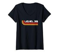 Women's Level 35 | Vintage Gamers 35th Oldschool Aesthetic Birthday V-Neck T-Shirt