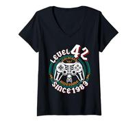 Womens Level 42 Unlocked Awesome Since 1983, Gamer 42nd Birthday V-Neck T-Shirt