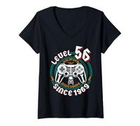 Womens Level 56 Unlocked Awesome Since 1969, Gamer 56th Birthday V-Neck T-Shirt
