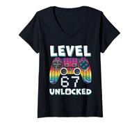 Womens Level 67 Unlocked Funny Video Gamer 67th Birthday Gaming V-Neck T-Shirt